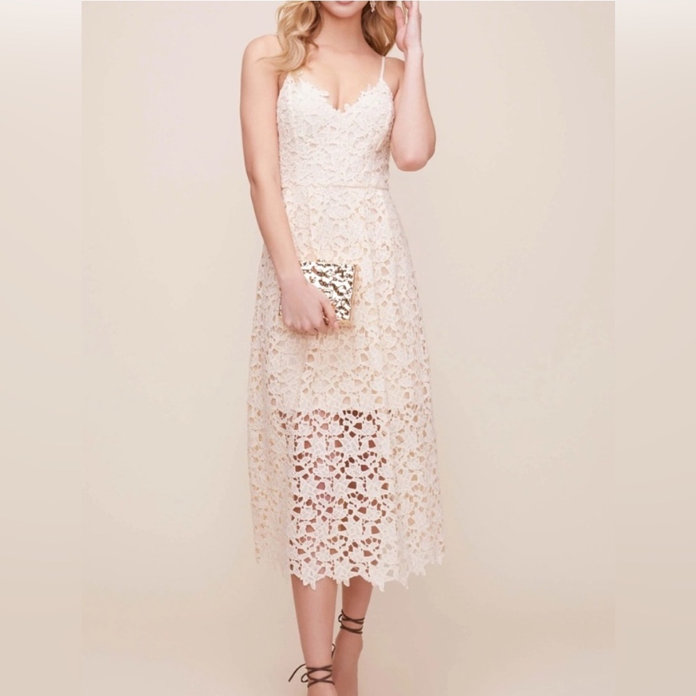 ASTR Beige A-Line Lace Midi Dress Size Small